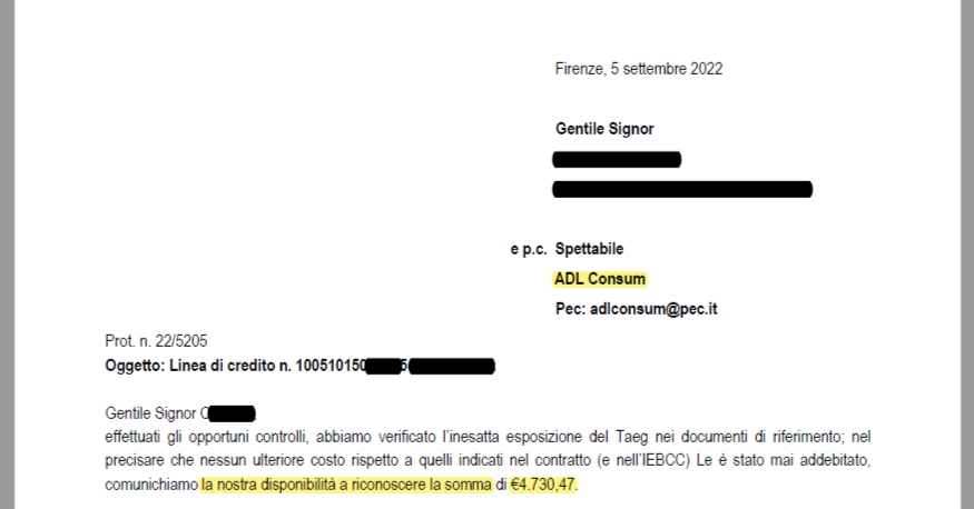 CARTA DI CREDITO REVOLVING – Rimborso € 4.730,47