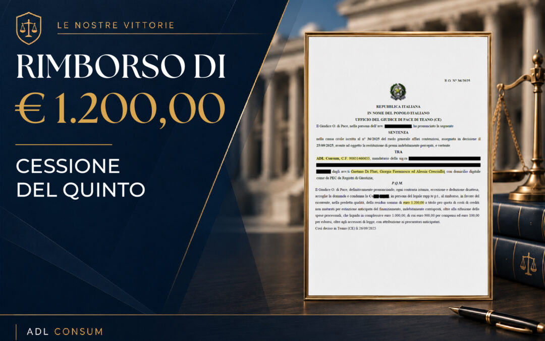CESSIONE DEL QUINTO – RIMBORSO di € 1.200,00 – GDP TEANO