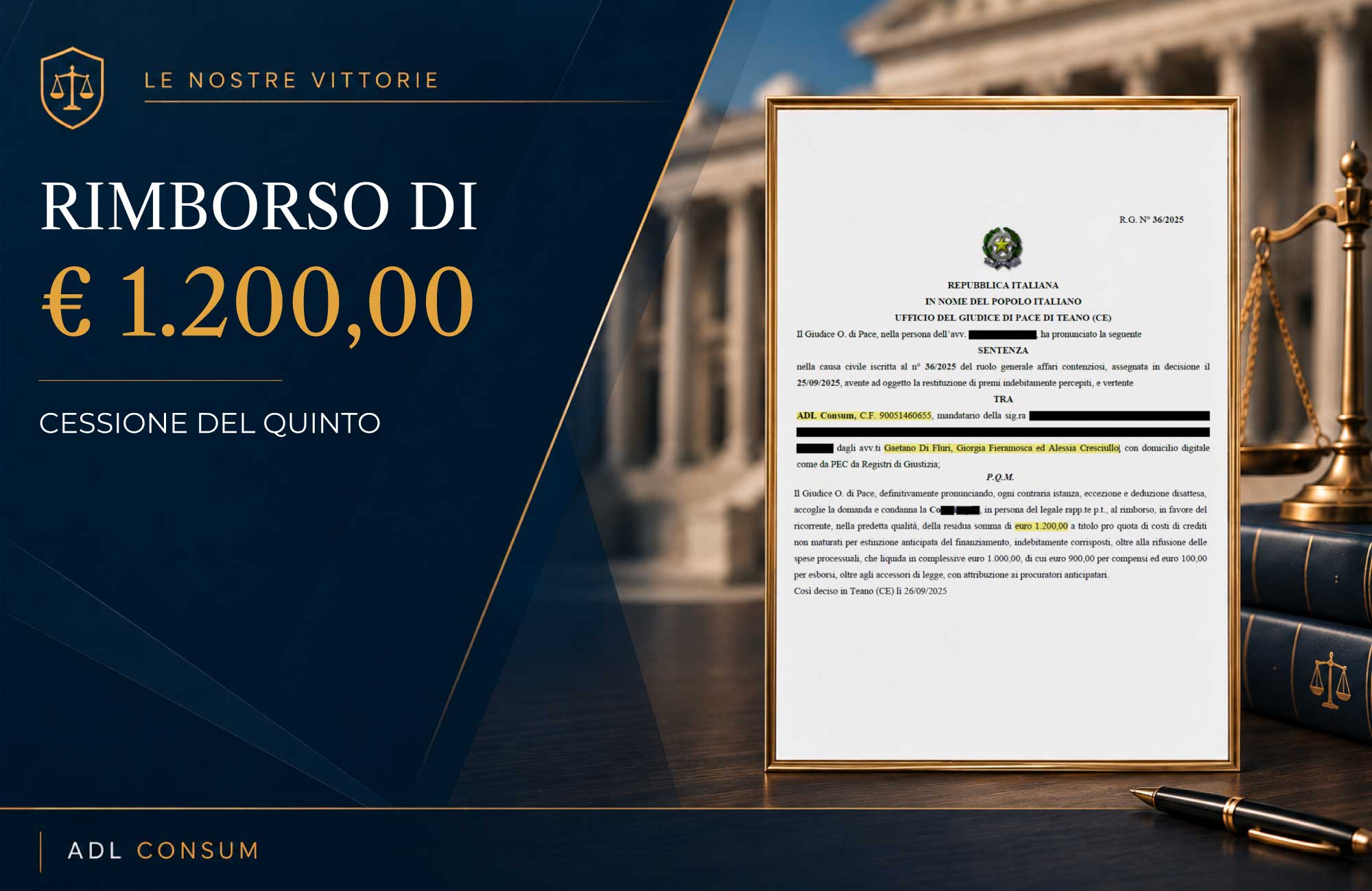Rimborso di 1200 - cessione del quinto