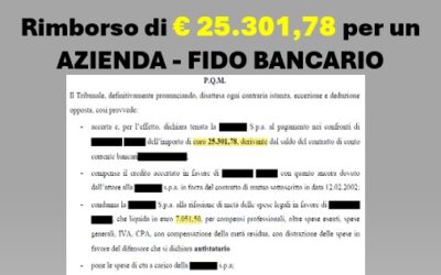 FIDO BANCARIO – RIMBORSO DI € 25.301,78 –         Tribunale di Nuoro