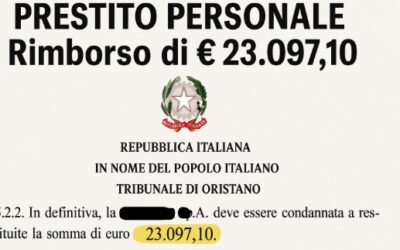 PRESTITO PERSONALE – RIMBORSO di € 23.097,10 Tribunale di Oristano