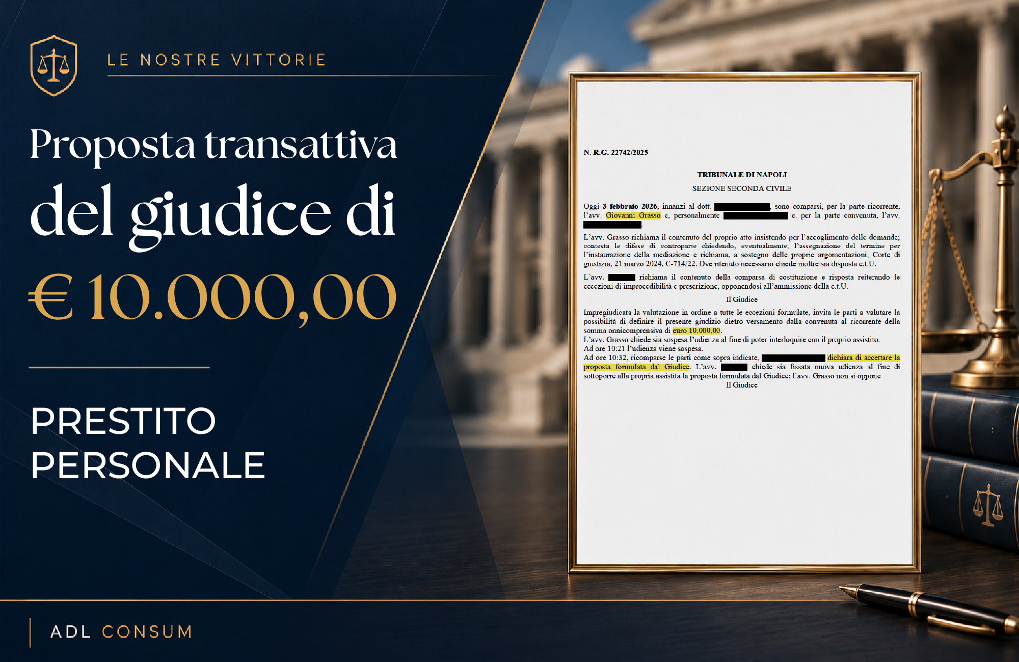 Proposta transattiva del giudice di 10000€