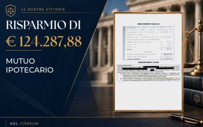 MUTUO IPOTECARIO – Risparmio di € 124.287,88 – Trattativa stragiudiziale