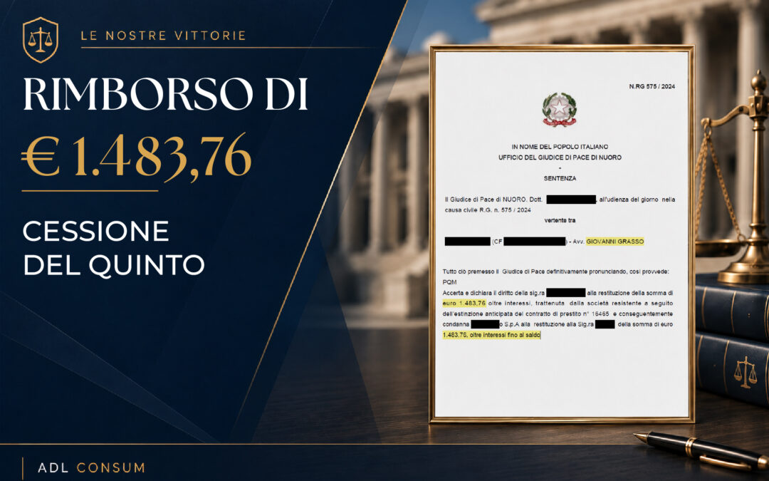 CESSIONE DEL QUINTO – RIMBORSO di € 1.483.76 – GDP NUORO